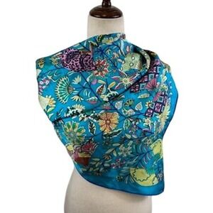 Hermes Paris Scarf L'Art du Sarasa Blue Twill 100% Silk Vintage Box Included